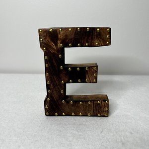Kenton Grey Wooden Studded Letter E Decor